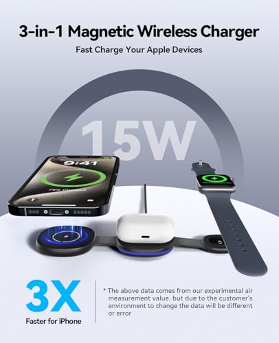 3-in-1 MagSafe Wireless Charger for Apple Devices,15W Fast Charging Station - size: 15W Black 1Pack