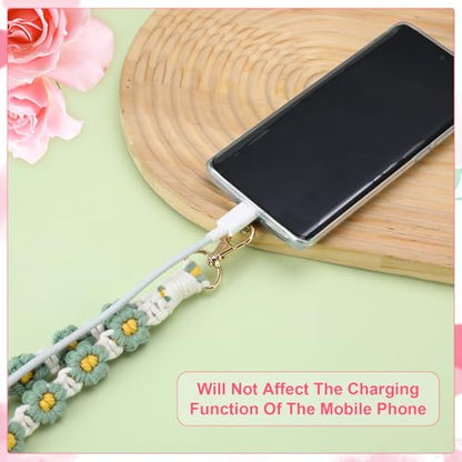 Jspupifip 2 PCS Boho Macrame Phone Wrist Strap, Pink/Green - color: Pink,green