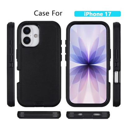 Defender for iPhone 17 Case with Belt Clip, Holster with Kickstand, Black | Military Grade Anti-Drop Protection, Heavy Duty Rugged Shockproof Protective Cover for iPhone 17 Case with Kickstand, 6.3" - color: Black
