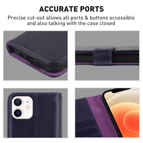 MONASAY Wallet Case Compatible for iPhone 12 mini 5G 5.4-inch,[Glass Screen Protector Included] [RFID Blocking] Flip Folio Leather Cell Phone Cover with Credit Card Holder, Purple - color: Purple