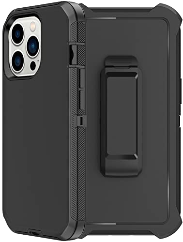 for iPhone 14 Pro Case with Screen Protector x2, Belt Clip Holster Heavy Duty Military Grade Full Body Shockproof Dust-Proof Rugged Protective Cover for Apple iPhone 14 Pro (Black) - color: Black