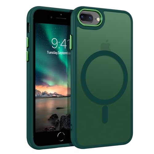 DUEDUE for iPhone 8 Plus Case, iPhone 7 Plus Case Magnetic[Compatible with Magsafe], Translucent Matte Back Protective Cover Anti-Scratch Shockproof Phone Case for iPhone 8 Plus/7 Plus, Green - color: Green