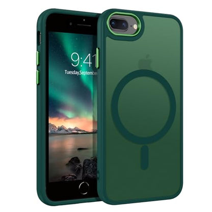 DUEDUE for iPhone 8 Plus Case, iPhone 7 Plus Case Magnetic[Compatible with Magsafe], Translucent Matte Back Protective Cover Anti-Scratch Shockproof Phone Case for iPhone 8 Plus/7 Plus, Green - color: Green