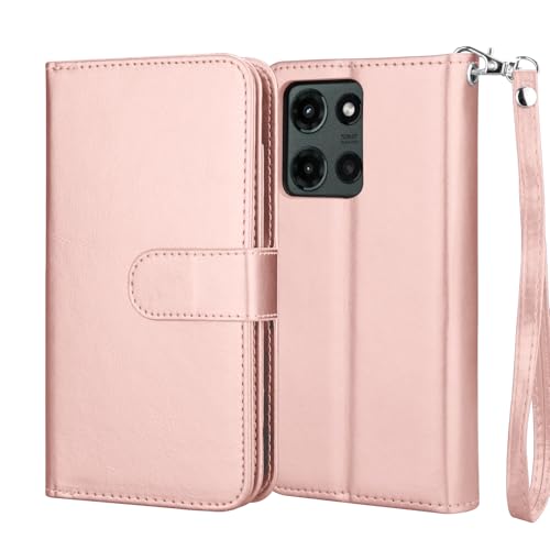 Njjex Wallet Case for Motorola Moto G 5G 2025, for Moto G 5G 2025 Case, [9 Card Slots] PU Leather ID Credit Card Holder Folio Flip [Detachable] Kickstand Magnetic Phone Cover & Lanyard [Rose Gold] - color: Rose Gold