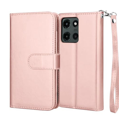 Njjex Wallet Case for Motorola Moto G 5G 2025, for Moto G 5G 2025 Case, [9 Card Slots] PU Leather ID Credit Card Holder Folio Flip [Detachable] Kickstand Magnetic Phone Cover & Lanyard [Rose Gold] - color: Rose Gold
