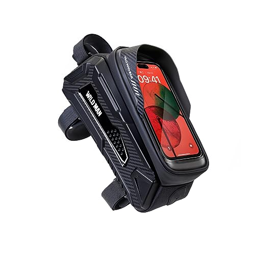 WILD MAN Hard Shell Bike Phone Frame Bag Waterproof Top Tube Bike Phone Bag with Sensitive Touch Screen for Road Mountain MTB Cycling(M30,Black) - color: Black