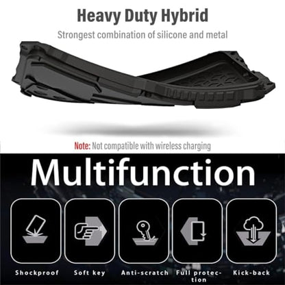 Armor Phone Case for iPhone 15 Pro Max Military Grade Drop Tested 360 Full Protection Cover Heavy Duty Hybrid Metal Bumper Built-in Silicone Shockproof Dustproof with Screen Protector - Black | Armor Heavy Duty, Full Body Cover, Aluminium Bumper, Built-in
