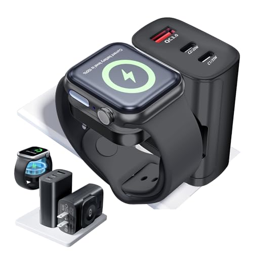 4 in 1 for Apple Watch Charger,Wireless Magnetic iWatch Charger,Portable Travel Essentials 40W USB C Fast Charging Block for Phone AirPods iWatch Ultra/SE/11/10/9/8/7,iPhone 17/16/15/14 Devices,Black
