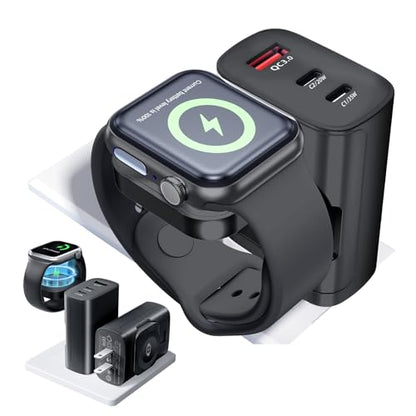 4 in 1 for Apple Watch Charger,Wireless Magnetic iWatch Charger,Portable Travel Essentials 40W USB C Fast Charging Block for Phone AirPods iWatch Ultra/SE/11/10/9/8/7,iPhone 17/16/15/14 Devices,Black