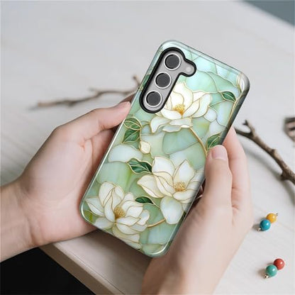 Case Compatible with Samsung Galaxy S23, Hybrid 2-Layer Hard Shell Protection Case, Shockproof Protective Tough Phone Cover, Blooming Cyan Flowers - color: Blooming Cyan Flowers, size: Samsung Galaxy S23