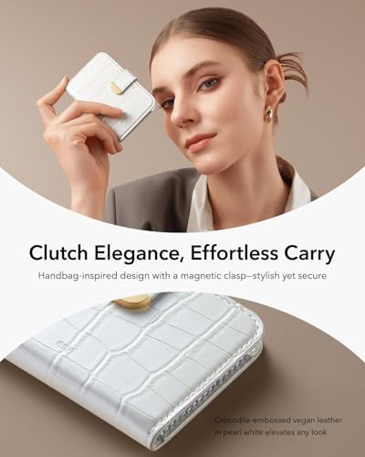 ESR Aura Clutch for MagSafe Wallet for Women, 5 Card Holder, RFID Blocking - color: Pearl White