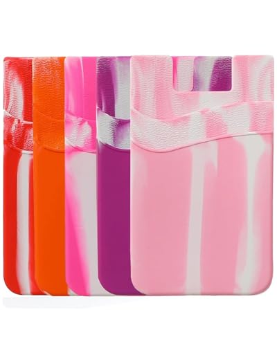 Silicone Card Holder for Phone Case, Stick On Wallet for iPhone - color: 5PC- Pink Color Scheme