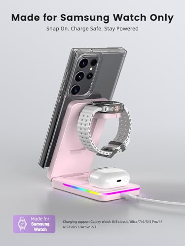 Magnetic Wireless Charger for Samsung, 3 in 1 Travel Charging Station - color: Pink