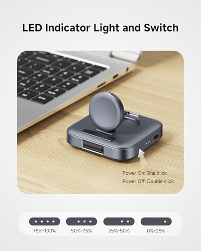 Portable Charger for Samsung Watch 8/Ultra/7/6, 1800mAh Charger for Travel - color: Tech Grey