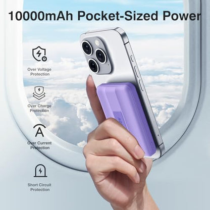 AOGUERBE for MagSafe Portable Charger, 10000mAh Magnetic Charger for iPhone - color: Light Purple