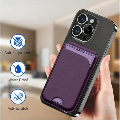 Magnetic Wallet for Mag-Safe with Adjustable Stand, 5 Card Holder, RFID Blocking,Upgraded Leather Card Holder Wallets Compatible with iPhone 17 16 15 14 13 12 Series - color: Deep purple folding support