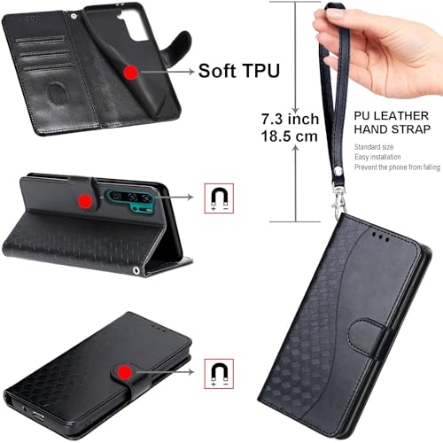 Wallet Case for Samsung Galaxy A54 5G, Black | Women Flip Folio Cover, Embossed PU Leather, Stand, Credit Card Holders Slots, Wrist Strap - color: 3
