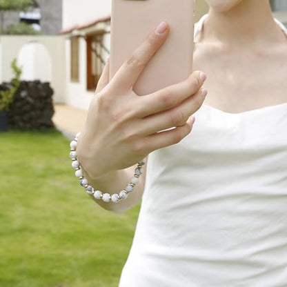 TENOC Marble Beaded Phone Wrist Strap, Marble White - color: B-marble White