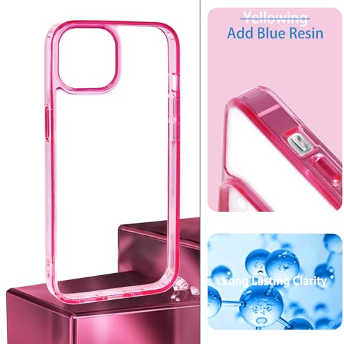 JJGoo Compatiable with iPhone 14 Case Clear, Transparent Shockproof Phone Case, Slim Anti-Scratch Hard PC Back Protective Cover Bumper, Transparent Pink - color: Transparent Pink