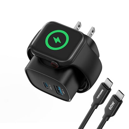 TOPADRE 20W Charger for Apple Watch,3-in-1 USB C Charger Block with Cable - color: Black-1pack with Cable