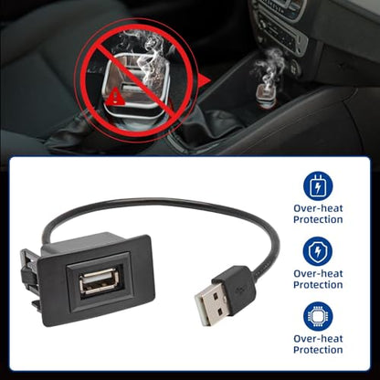 Anina USB Port Car Charger for Honda, Male to Female USB Power Socket Adapter, Panel Flush Mount Extension Cable for Civic CRV Accord Jazz Odyssey, Square Vehicle Dash Port Kit (44 * 26mm)