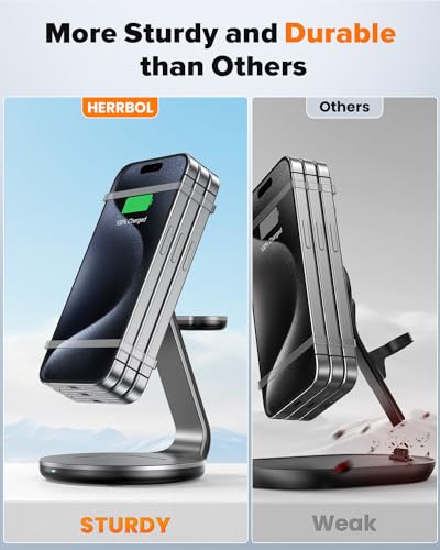 HERRBOLAI 3 in 1 Charging Station Compatible with Magsafe Charger - color: Gray