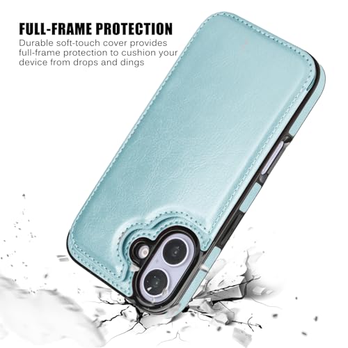 Wallet Case Compatible with iPhone 16 Plus 6.7”, Slim Protective Case with Card Holder,Premium PU Leather Kickstand Card Slots Case with Double Magnetic Clasp-Ice Blue - color: Iceblue, size: iphone 16 Plus 6.7"