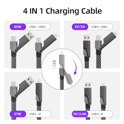4 in 1 Charging Cable Fast Charging 65W with E-Mark Chip, Carplay - color: Dark Black, size: 4FT 1Pack
