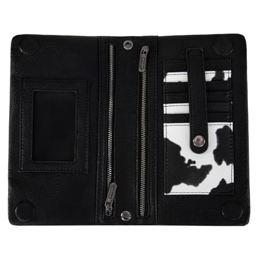 Wrangler Cow Print Womens Wristlet Wallet RFID Blocking Bifold Clutch Credit Card Holder Purse - color: A-cow Black