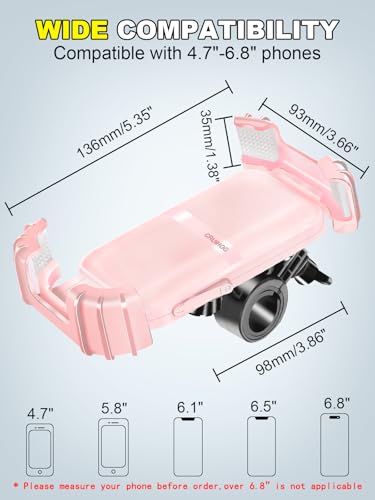 Bicycle Phone Holder,Motorcycle Handlebar Phone Mount,1S Quick Lock Release,360°Rotation Silicone Wrapped Phone Clamp Stand for E-bike,Scooter ATV Strollers Bike Phone Clip,for 4.7- 6.8"Phones - color: Pink