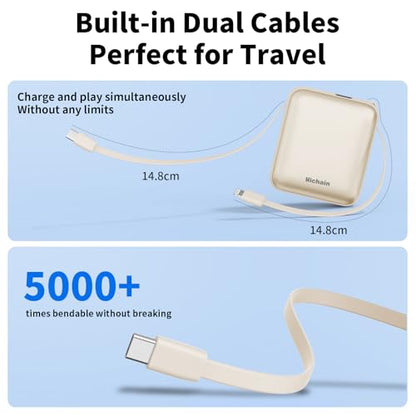 Hichain Small Portable Charger with Built in Cables LED Display Gold - color: Gold