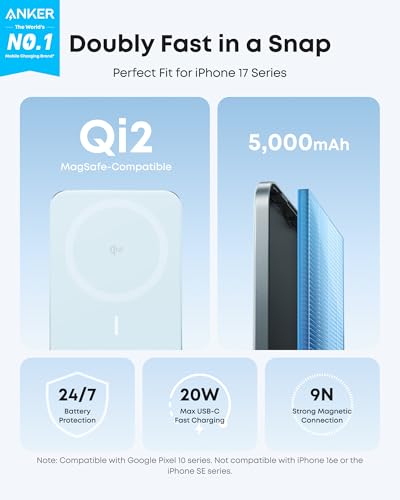 Anker Nano Magnetic Power Bank, 5,000mAh Qi2-Certified 15W Portable Charger (Blue) - color: Blue