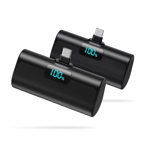 [2-Pack]Portable Charger for iPhone 16/15 Series,5200mAh PD USB C Power Bank Built-in USB-C Connector,Battery Pack Compatible with iPhone 16/16 Plus/16 Pro/16 Pro Max/15 Series,Android (Black+Black) - color: Black+Black