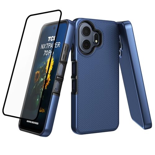 Ailiber Phone Case for TCL 70 Pro NxtPaper, Rugged & Screen Protector-Blue | Stylish Anti-Fingerprint Design, Lightweight PC Back & Soft Silicone Bumper, Shockproof Cover for Casual Active Lifestyles - color: Blue