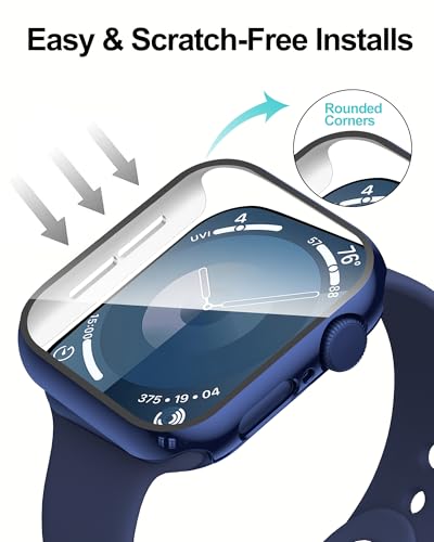 Smiling 2 Pack Case Built in Tempered Glass Screen Protector Compatible with Apple Watch SE 2 (2024)/SE/Series 6/Series 5/Series 4 44mm, Hard PC Case Overall Protective Cover-1 Black + 1 Blue - color: Black + Blue, size: 44mm