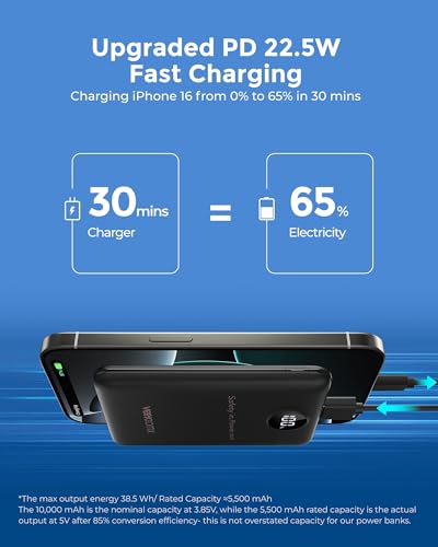 VEEKTOMX 10000mAh Mini Power Bank, 22.5W Fast Charger for iPhone Android - color: Black