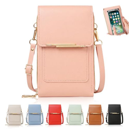 Touchscreen Phone Crossbody Bag for Women,2026 Small Anti Theft Leather Bag,Adjustable PU Leather Phone Bag - color: Pink