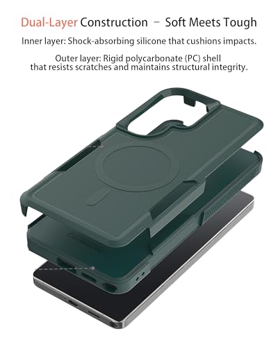 Heavy Duty Magnetic Case for Samsung Galaxy S25 Ultra, Military Grade Dual Layer Shockproof, Compatible with MagSafe, Matte Finish Protection Cover - color: Green, size: Galaxy S25 Ultra 6.9 Inch
