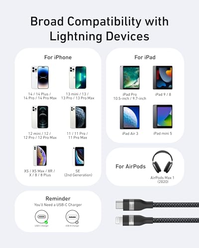 Anker USB C to Lightning Cable, Upcycled-Braided Cord (6 ft) - size: 6ft