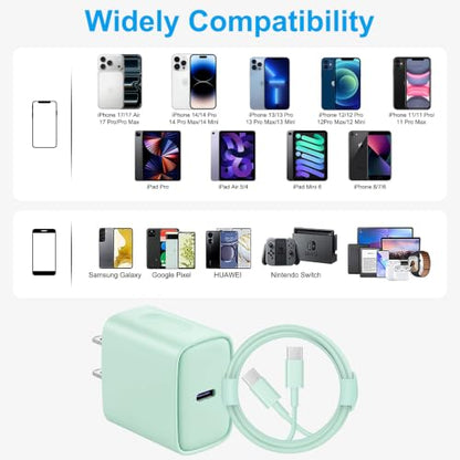 iPhone 17 16 15 Charger Fast Charging 10FT - 20W USB C Charger Block - color: Green, size: 10FT