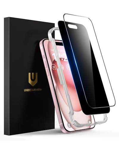 UNBREAKcable 2PCS Screen Protector for iPhone 15 Plus - 1 Privacy Tempered Glass+ 1 Clear Glass Double Shatterproof [Installation Frame] [9H Hardness] [Case Friendly] Anti-Scratch iPhone 6.7 inch - size: iPhone 15 Plus