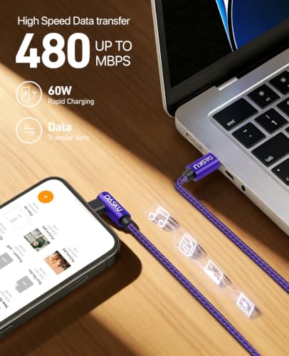 USB C to USB C Cable 90 Degree USB C Cable Fast Charging 60W, 6FT 2Pack - color: Purple, size: 6FT, style: USB C to USB C