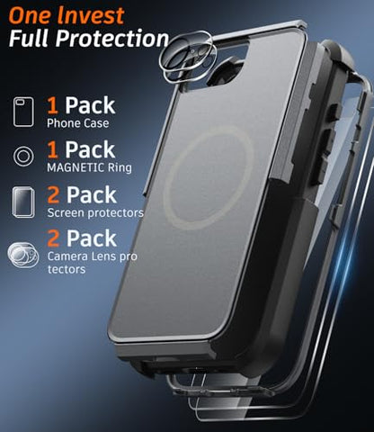 Heavy Duty Case for iPhone 17e & iPhone 16e - Military Grade Drop Proof Protective Cover [Compatible with MagSafe],with Screen Protector, Shockproof, Anti-Slip (Gray) - color: Gray