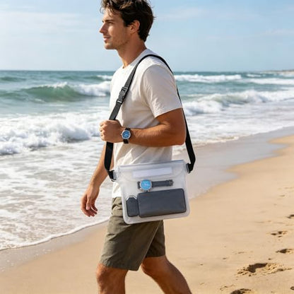Waterproof Phone Bag, 3 Layer Sealed Submersible Pouch Touchscreen Swimming Case Adjustable Crossbody Waist Pack - color: White