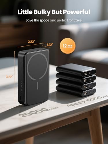 20000mAh Magnetic Power Bank for MagSafe, Wireless Portable Charger | 3 In 1丨22.5W USB C Fast Charging丨15W Magnetic Wireless Charging丨Compact Travel Battery Pack丨 for iPhone 12-17 Series