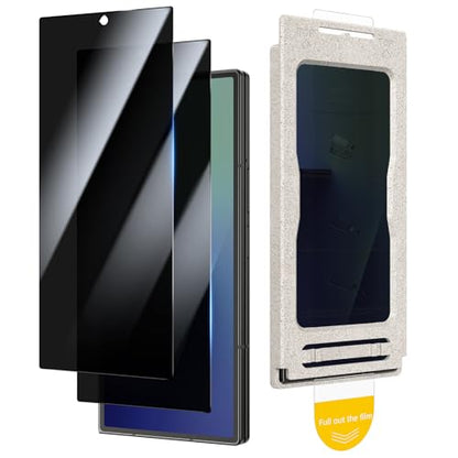 Ruky for 2 Pack Samsung Galaxy Z Fold 7 Privacy Screen Protector, Easy Installation with Pull Strip Alignment Frame, Bubble-Free 9H+ Front Tempered Glass Film for Galaxy Z Fold 7