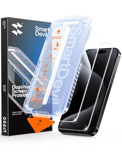SMARTDEVIL 2 Pack for iPhone 15 Pro Max Screen Protector, 9H Hardness Military Grade Shatterproof, HD Clear Tempered Glass with Auto Dust-Elimination, Bubble Free, Easy Installation, Case Friendly | 9H Hardness Military Grade Shatterproof, HD Clear Temper