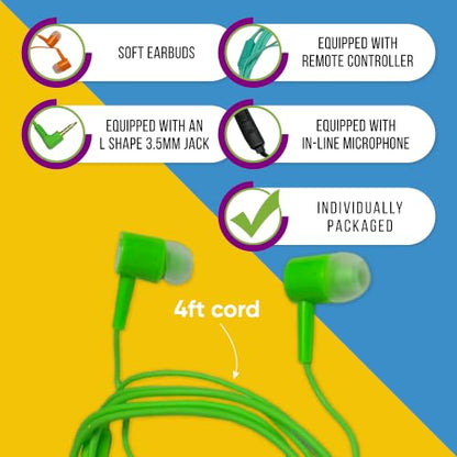 5 Pack Bulk Wired Earbuds with Microphone, In Ear Headphones 3.5mm Jack, 4ft Tangle Free Cable, Comfortable Fit, Affordable and Cost Effective, Ideal for School Classroom Testing Students, Black