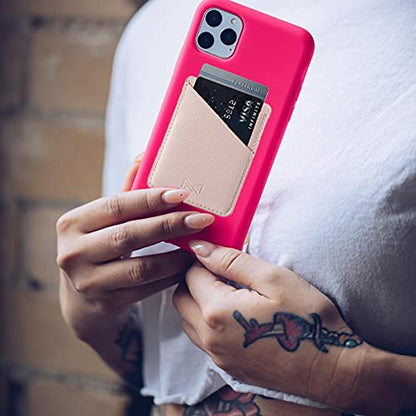 PU Leather Phone Card Holder Stick On Back of Cell Phone Wallet - color: Pink