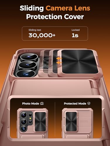 Vihibii for Samsung Galaxy S26 Ultra Case, 2X Screen Protector, Rose Gold | Card Holder (4 Cards), 9H Hardness, RFID Blocking, Slide Lens Cover, Military-Grade Drop Protection Wallet Case, Rose Gold - color: Rose Gold-SP